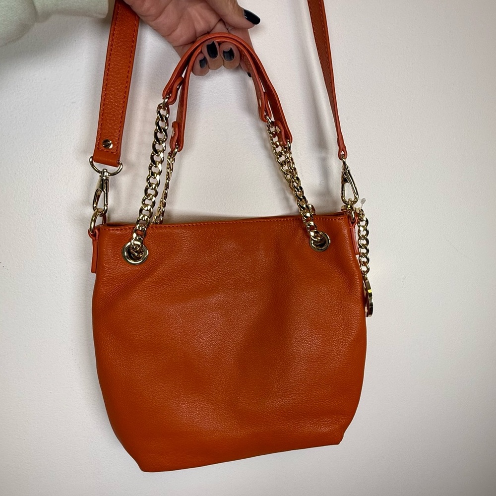 MICHAEL Michael Kors Soft Orange Leather Gold Chain Shoulder/Crossbody/Hand Bag - Picture 3 of 16